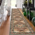 thumbnail image 1 of Washable Runner Rug, 2'3" x 14' Non-Slip Boho Vintage Hallway Rug Runner with Rubber Backing, Stain Resistant & Low Pile Faux Wool Distressed Carpet Runner for Bedroom, Kitchen, Laundry, Entrance, 1 of 6