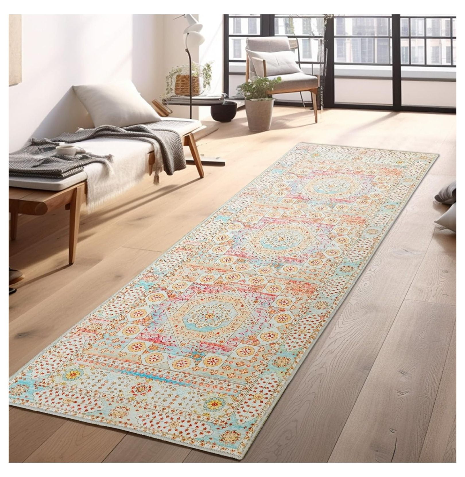 Washable Runner Rug 2'x8' Boho Runners for Hallway Kitchen Entryway