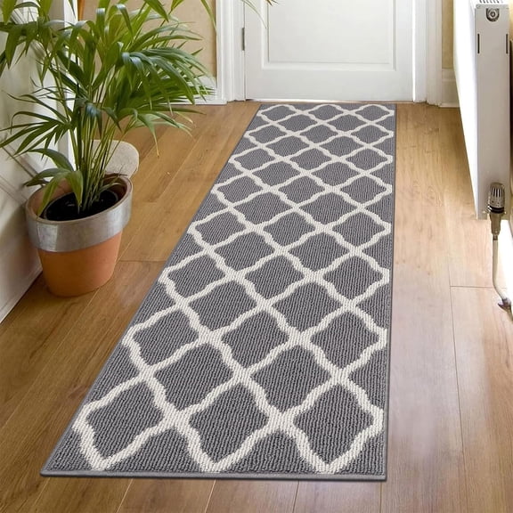 Washable Runner Rug 20"x59" Dirt Trapping Non Slip Rubber Backing Floor Mats Carpet Runners for Entryway Hallway Kitchen Garage Laundry Room, Light Gray