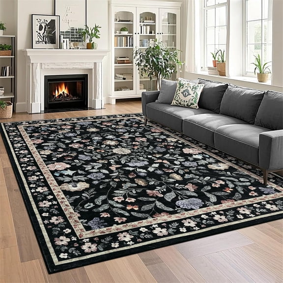 Washable Runner Rug 2x6/5x7/8x10/9x12/10x13ft Non-Slip Non-Shedding Soft Vintage Bedside Rug, Low Pile Farmhouse Floral Carpet, Indoor Foldable Printed Entryway Rug for Hallway Kitchen
