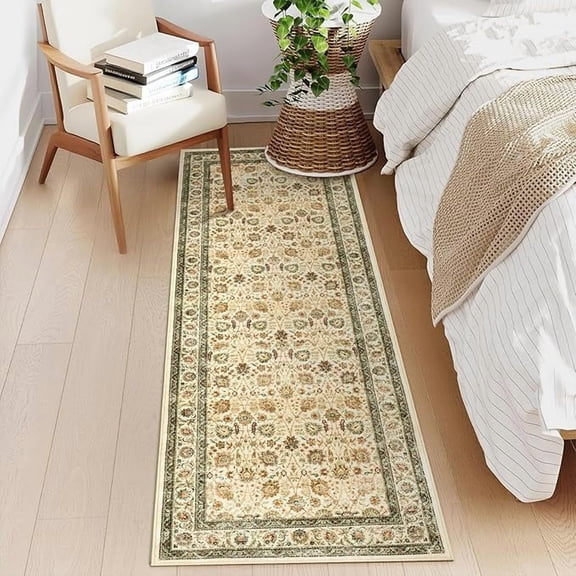 Washable Runner Rug 2x6 - Boho Kitchen Runner Rug Long Entryway Hallway Rugs, Low-Pile Vintage Terracotta Rugs for Bedroom, Non-Slip Soft Carpet for Bathroom Laundry Room Hallway