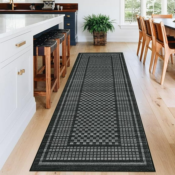 Washable Runner Rug 2x6 Kitchen Rugs Non Slip Washable Modern Black Indoor Entryway Rug Farmhouse Soft Bath Mat Stain Resistant Carpet for Bedroom Hallway Laundry 2'x6' Black