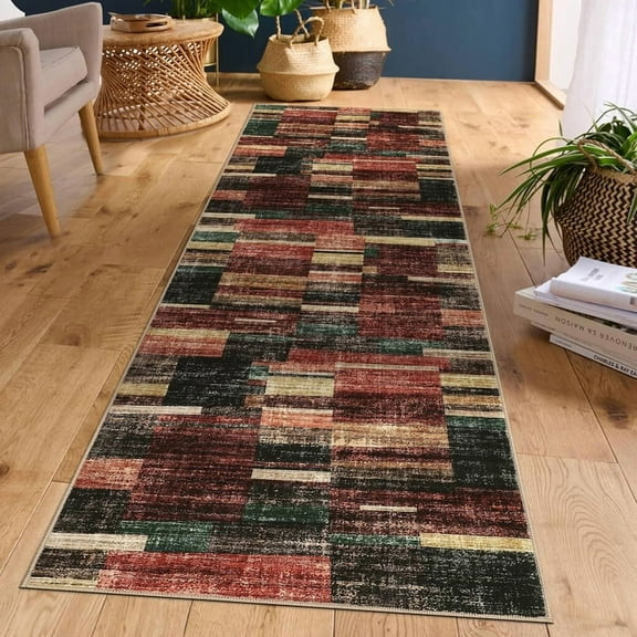 Washable Runner Rug 2x6 Modern Entryway Rug Tartan Plaid Non Slip Kitchen Rugs Rustic Bedroom Area Rug Hallway Runners Soft Carpet Bath Mat Stain Resistant Throw Rugs for Laundry 2'x6' Red