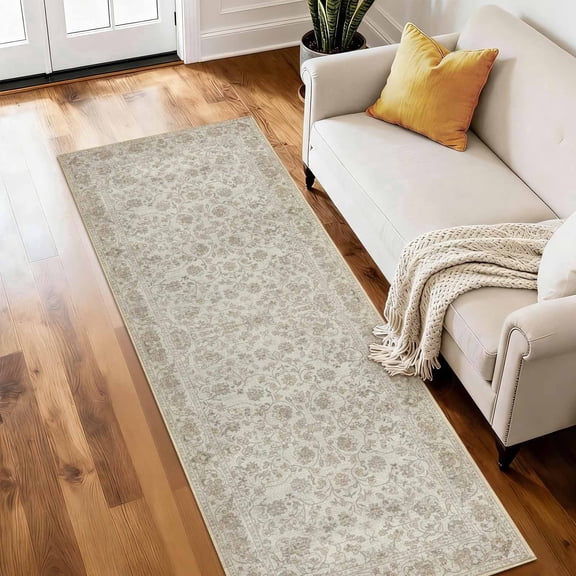 Washable Runner Rug 2x6 ft Non Slip Backing Farmhouse Vintage Soft Kitchen Rug Low Profile Floor Carpet for Kitchen Hallway Laundry Room Bedroom