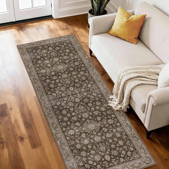 Washable Runner Rug 2x6 ft Non Slip Backing Farmhouse Vintage Soft Kitchen Rug Low Profile Floor Carpet for Kitchen Hallway Laundry Room Bedroom