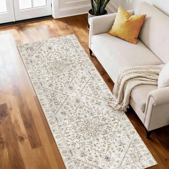 Washable Runner Rug 2x6 ft Non Slip Backing Farmhouse Vintage Soft Kitchen Rug Low Profile Floor Carpet for Kitchen Hallway Laundry Room Bedroom