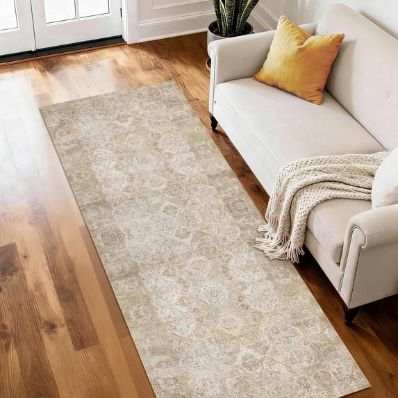 SAND KEEPER Washable Runner Rug 2x6 ft Non Slip Backing Farmhouse Vintage Soft Kitchen Rug Low Profile Floor Carpet for Kitchen Hallway Laundry Room Bedroom
