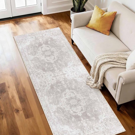 Washable Runner Rug 2x6 ft Non Slip Backing Farmhouse Vintage Soft Kitchen Rug Low Profile Floor Carpet for Kitchen Hallway Laundry Room Bedroom