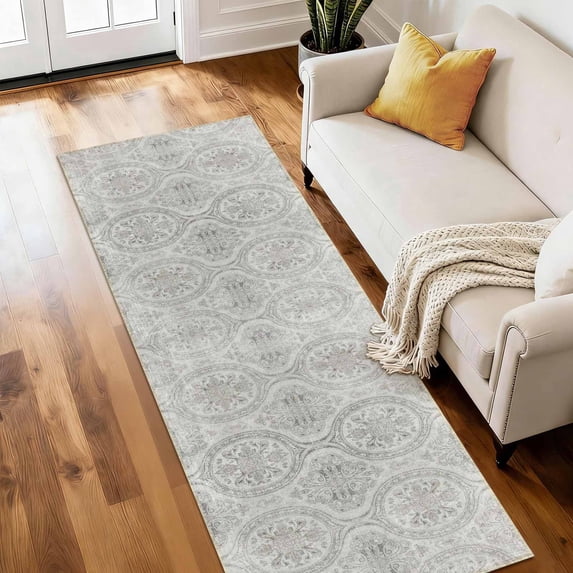 Washable Runner Rug 2x6 ft Non Slip Backing Farmhouse Vintage Soft Kitchen Rug Low Profile Floor Carpet for Kitchen Hallway Laundry Room Bedroom