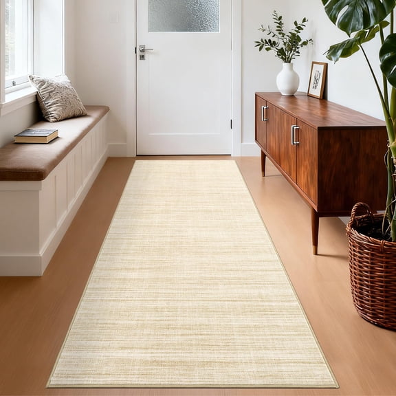 Washable Runner Rug 2x6ft Modern Solid Color Kitchen Runner Mat Minimalist Plain Long Runner Rug for Entryway Bedroom Bedside Non Slip Low Pile Boho Accent Solid Runner Rugs for Nursery, Beige