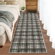 Washable Runner Rug 2x6ft Plaid Farmhouse Indoor Carpet, Non-Slip Backing, Ultra Soft Low Pile for Kitchen Laundry Room