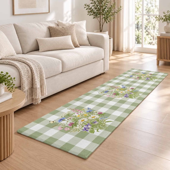 Washable Runner Rug 2x6ft, Sage Green Buffalo Plaid Non-Slip Carpet for ...