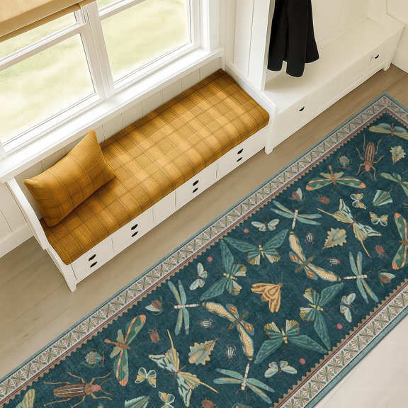 Washable Runner Rug For Hallway 2'6"x12' Green Boho Carpet Kitchen & Hall Way Foldableect Print Decor