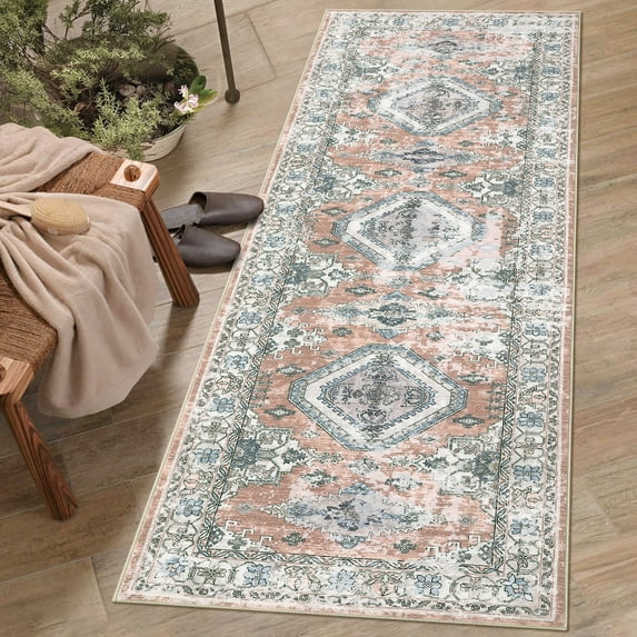 Washable Runner Rug Runner Vintage Rug Non Slip Kitchen Rugs Distressed Indoor Entryway Rug Soft Bathroom Rugs Stain Resistant Carpet for Hallway Laundry Bedroom