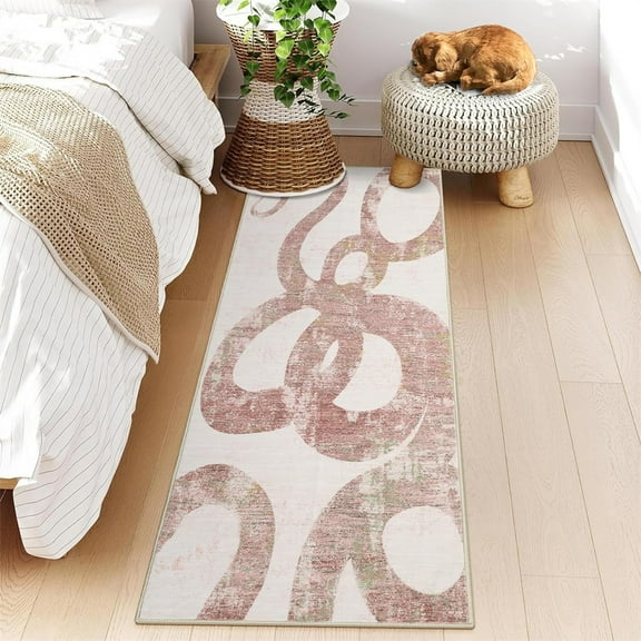 Washable Runner Rug, Soft Non Slip Pink Kitchen Runner, Low Pile Ultra Thin Hallway Rugs, Non Sheddiing Foldable Lightweight Mat for Entryway Bathroom Laundry, Snake Print