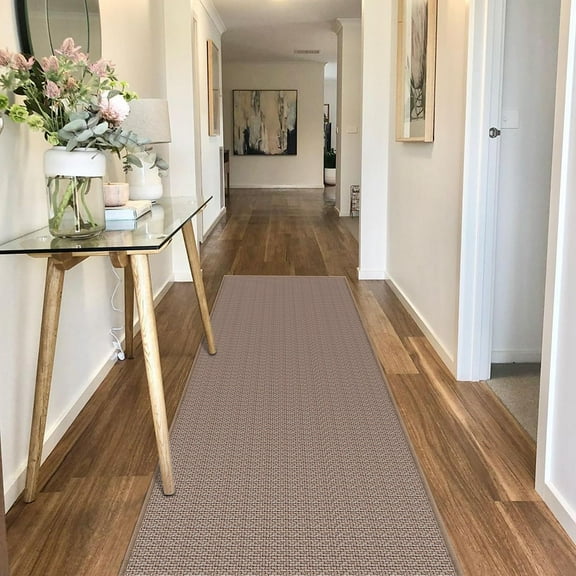 Washable Runner Rug with Rubber Backing, Absorbent Hallway Long Floor Runner Carpet, Laundry Room Mat Floor Runner, Light Brown