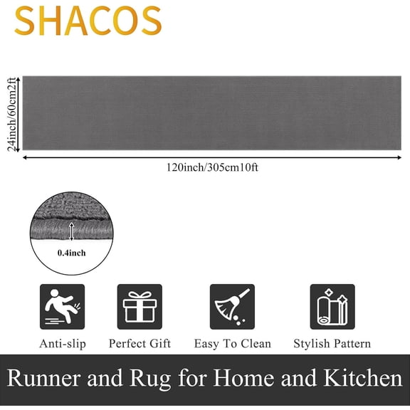 Washable Runner Rugs 2'x10' Dirt Trapping Non Slip Rug Runners Floor Mats Carpet Runners for Hallway Kitchen Entryway Garage Laundry Room Bathroom, Solid Gray