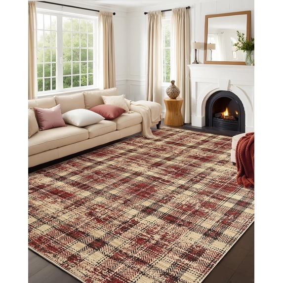 Washable Runner Rugs 2x10ft, Modern Tartan Plaid Non-Slip Low Pile Rug, Machine Washable Soft Stain Resistant Carpet for Kitchen Laundry Room Entryway