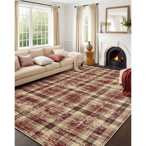 Washable Runner Rugs 2x10ft, Modern Tartan Plaid Non-Slip Low Pile Rug, Machine Washable Soft Stain Resistant Carpet for Kitchen Laundry Room Entryway