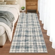 Washable Runner Rugs 2x6ft, Modern Tartan Plaid Non-Slip Low Pile Rug, Machine Washable Soft Stain Resistant Carpet for Kitchen Laundry Room Entryway