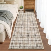 Washable Runner Rugs 2x6ft, Modern Tartan Plaid Non-Slip Low Pile Rug, Machine Washable Soft Stain Resistant Carpet for Kitchen Laundry Room Entryway