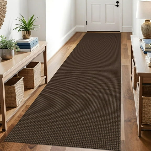 Washable Runner Rugs 3x10 ft, Non-Slip Rubber Backed, Cotton Indoor Floor Carpet for Hallway, Kitchen & Backdoor, Reddish Brown & Coffee