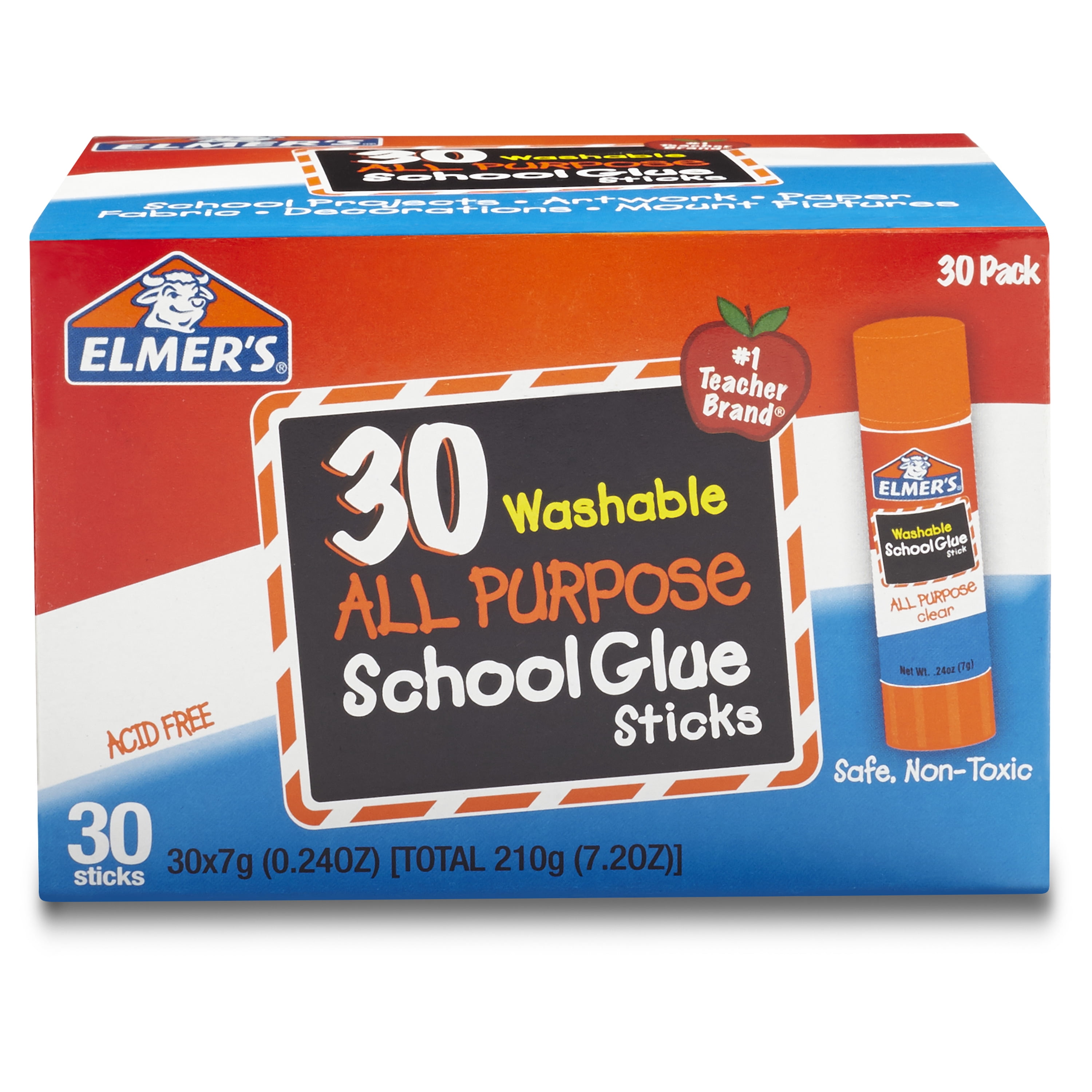 Elmer's Washable School Glue Sticks, 0.24 oz, Applies and Dries Clear  (406335)