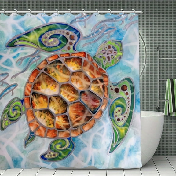 Washable Sea Turtle Shower Curtain,Washable Waterproof Bathroom Shower Curtain Set With Hooks,71x71 Inch