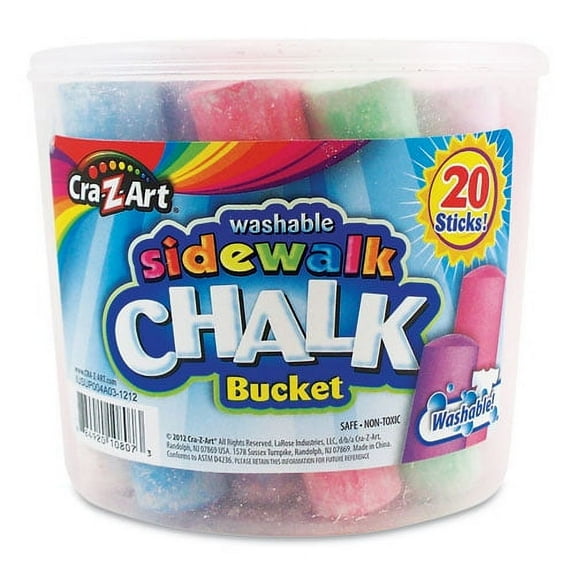 Washable Sidewalk Jumbo Chalk In Storage Bucket With Lid And Handle, 20 Assorted Colors | Bundle of 2 Packs