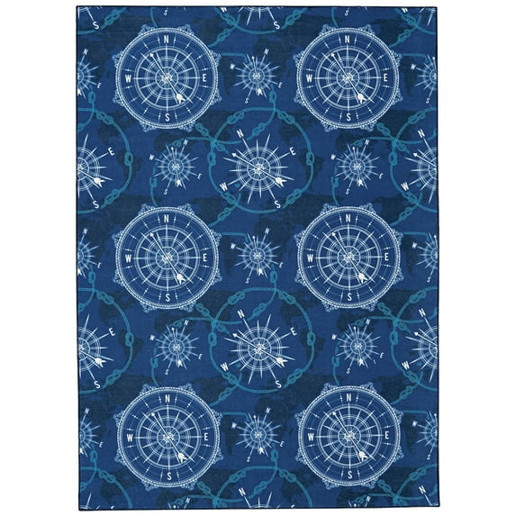 Washable Simon Blue Rug 5x7 Lightweight Durable Pet Friendly Stain Resistant