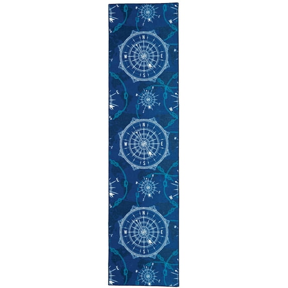 Washable Simon Rug 2x8 Blue Lightweight Durable Stain Resistant Non-Slip