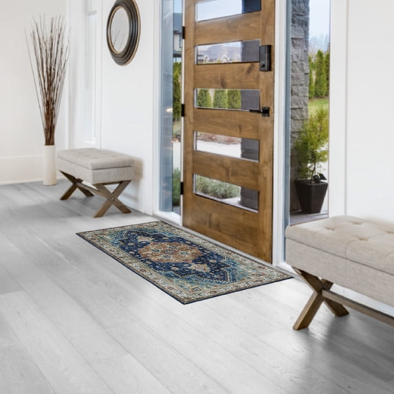 Washable Skid-Resistant Accent Rug Geometric Blue Multi 24" x 48"
