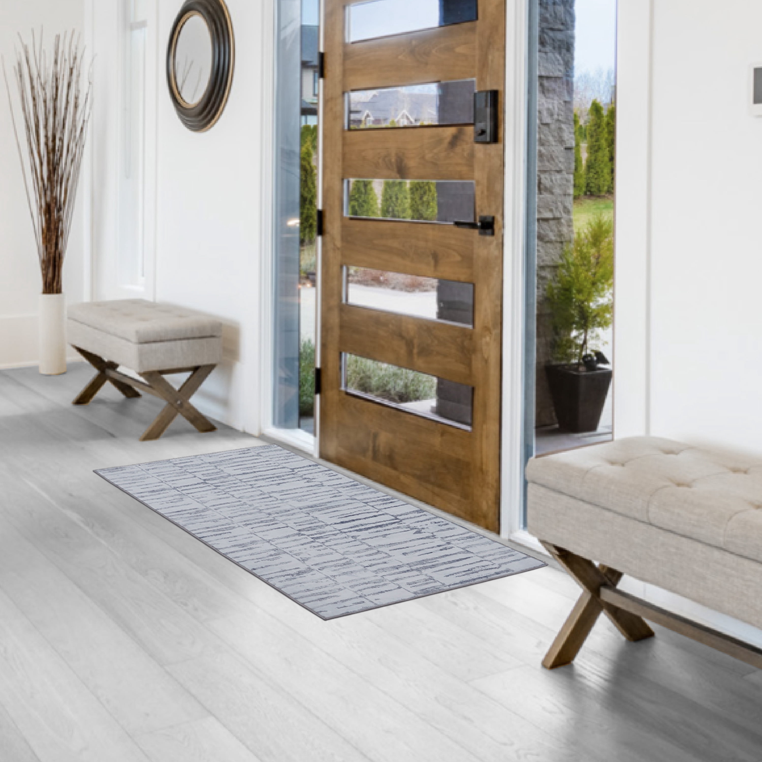 Washable Skid-Resistant Accent Rug Geometric Grey 24" x 48"