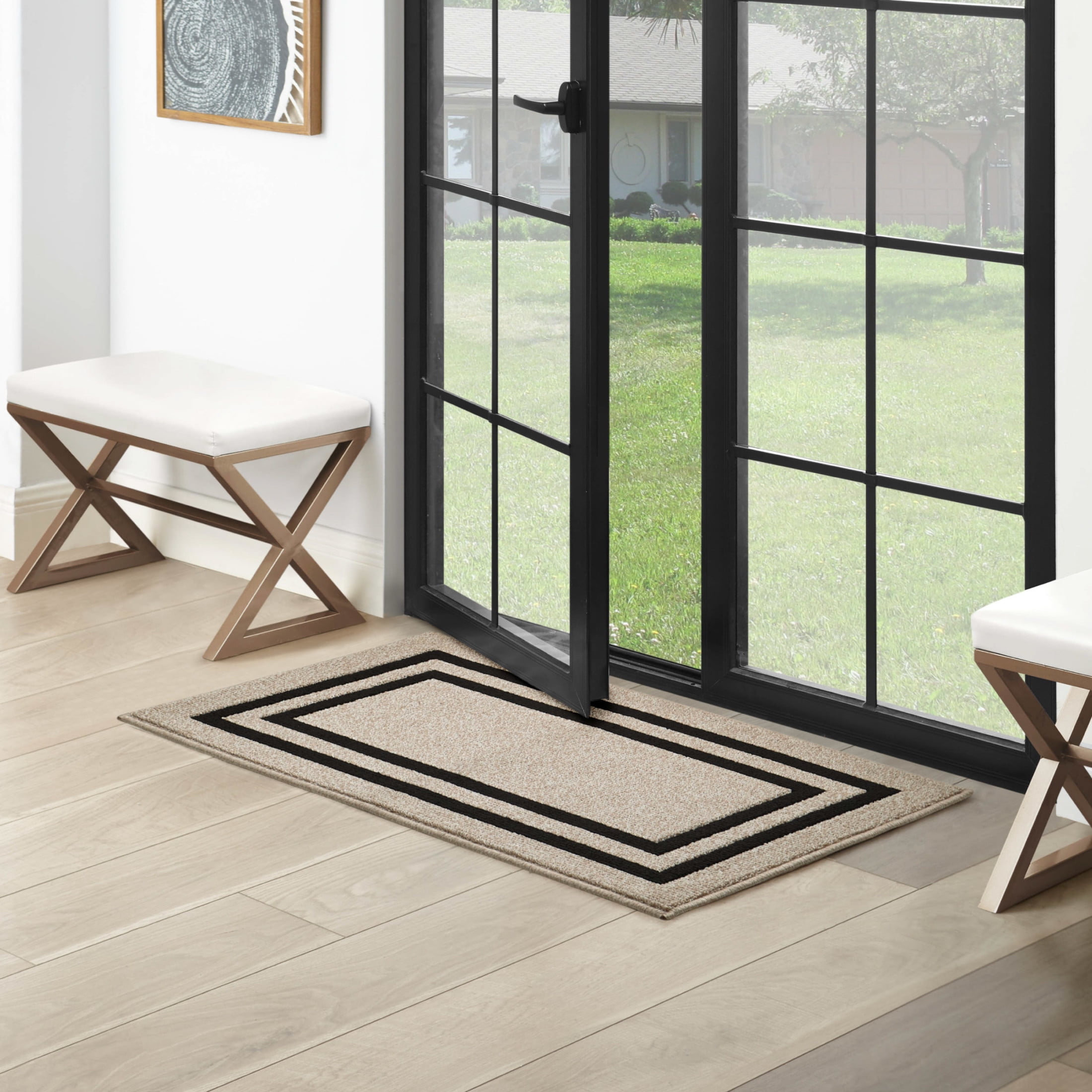 Washable Skid-Resistant Runner Rug, Border, Natural Twist and Black, 26" x 45"