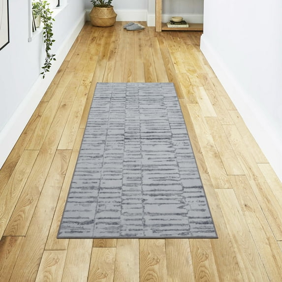 Washable Skid-Resistant Runner Rug Geometric Grey 24" x 60"