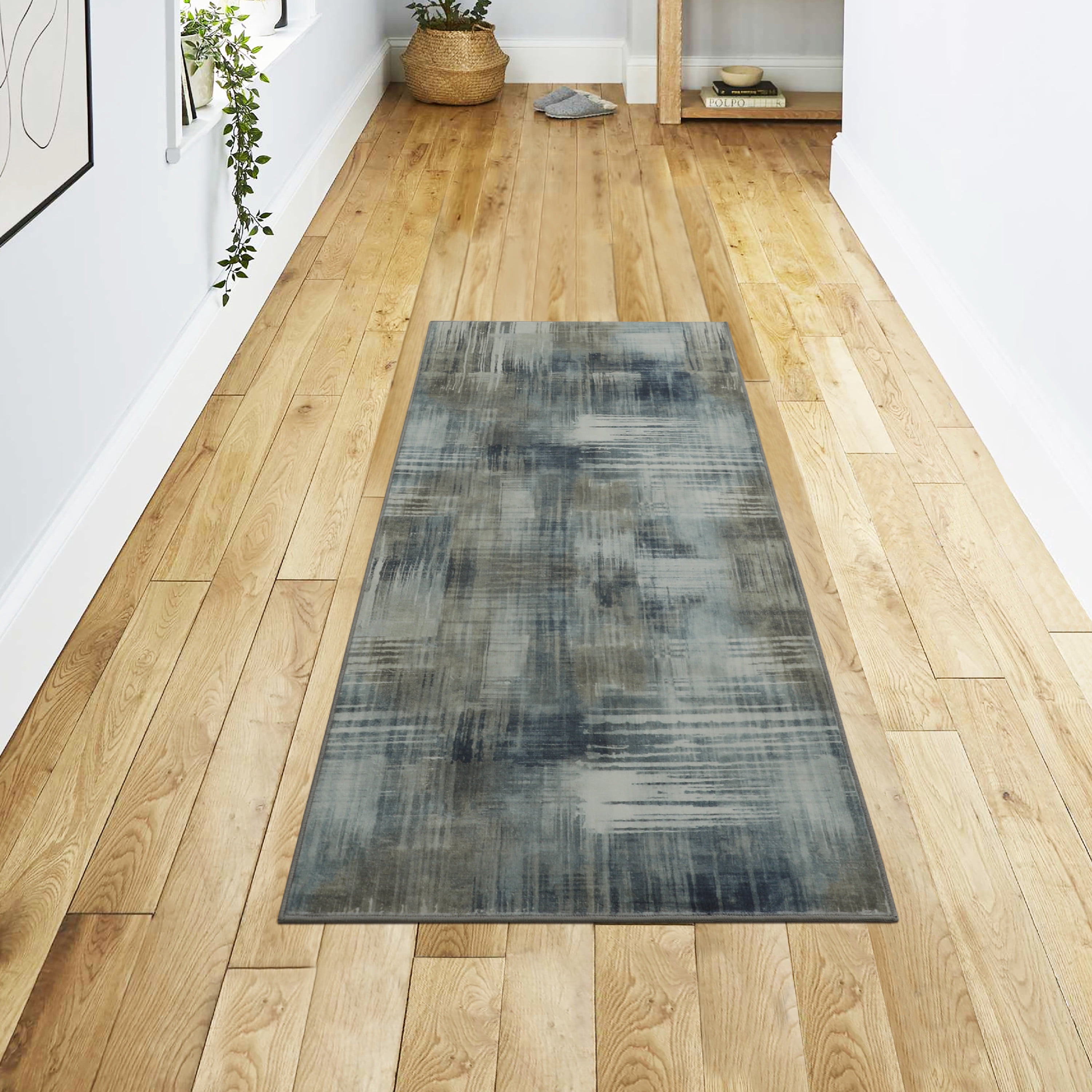 Washable Skid-Resistant Runner Rug Geometric Taupe 24" x 60"
