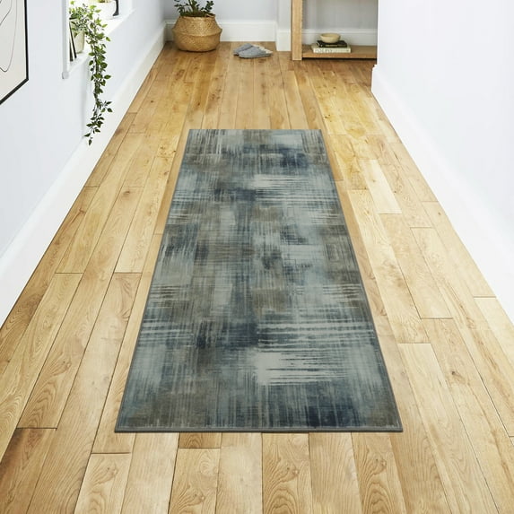 Washable Skid-Resistant Runner Rug Geometric Taupe 24" x 72"