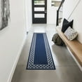 thumbnail image 1 of Washable Skid-Resistant Runner Rug, Trellis Border , Denim Twist and Light Grey , 26" x 96", 1 of 9