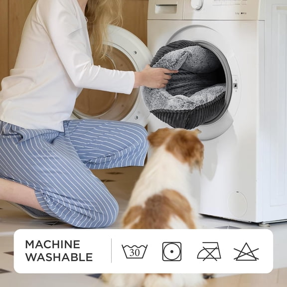Washable Small Medium Dog Bed - Rectangle Fluffy Plush Pet Bed, Comfy Corduroy Fleece and Non-Skid Bottom, 25x21x7 Inches, Suitable for Pets Up to 20 lbs, Grey
