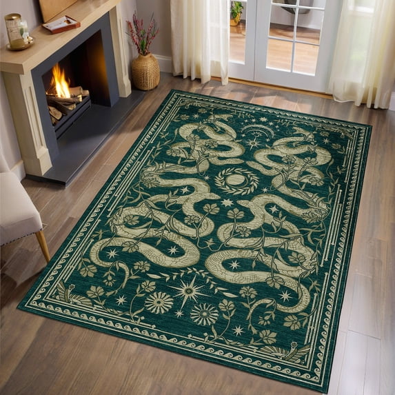 Wool Entry Rug Washable Snake Area Rug - Faux Wool Low-Pile, Soft Non-Slip Backing ...