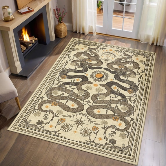 Wool Entry Rug Washable Snake Area Rug - Faux Wool Low-Pile, Soft Non-Slip Backing ...