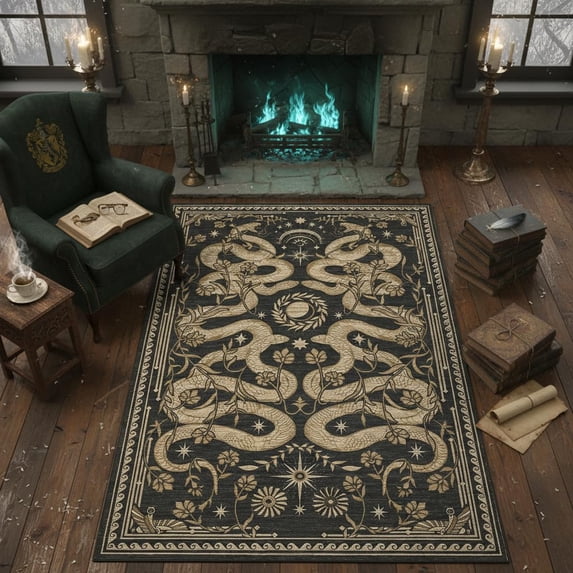 Wool Entry Rug Washable Snake Area Rug - Faux Wool Low-Pile, Soft Non-Slip Backing ...