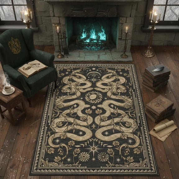Washable Snake Area Rug – Low-Pile, Non-Slip, Mark Resistant Modern Carpet for Living Room, Bedroom, Dining Room, Office – Soft Thin Throw Rug, Animal Accent – Dark Gray, 8x10ft , USA Stock