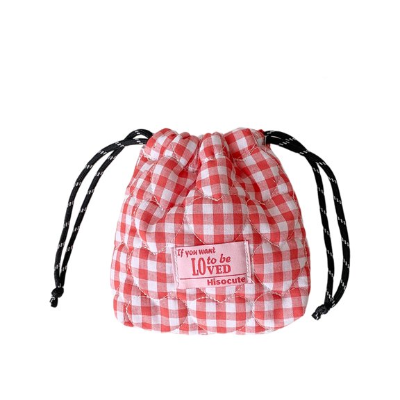 Washable Soft Fabric Cosmetic Bag With Quilted Heart Pattern Makeup Pouch For Daily Use And Travel