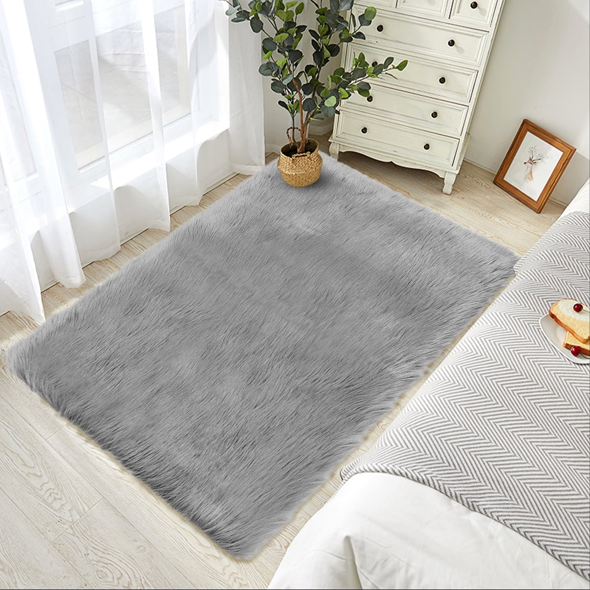 Fluffy Faux Fur Rug Shaggy Area Rugs Bedroom Hairy Mat Floor