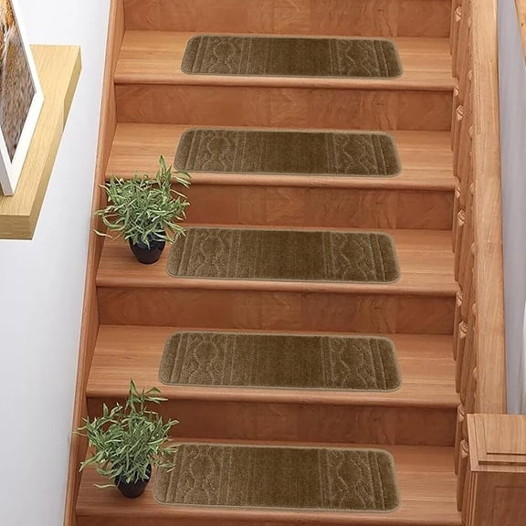 Washable Soft Solid Color Design Non-Slip Stair Treads Set of 13 (Navy, 7"" x 24"")