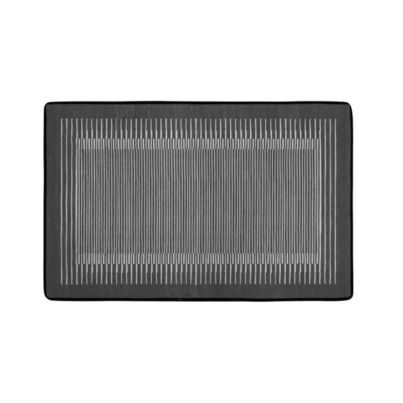 Washable Striped Door Mat, Non-Slip Black Berber Stripe Welcome Mat Rug for Outdoor, Low Pile Minimalist Floor Small Rugs Modern Rug for Bedroom Dining Room Home Office