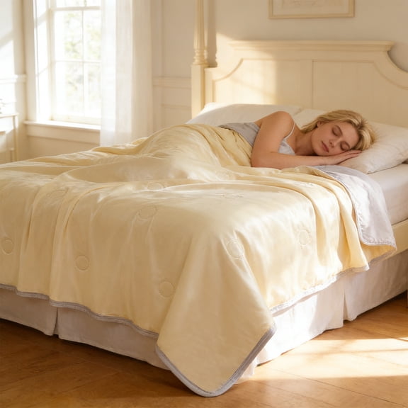 Washable Summer Quilt with Ice Cream Print Soft Cool Silk Reversible Comforter for Double Bed Lightweight Breathable Bedding for Year Round Use 39x59