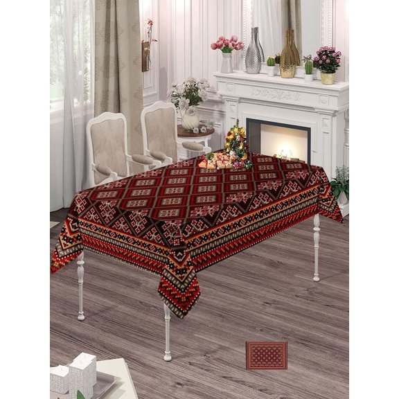 Washable Table Cloth Red Boho Plaid 60 X 84 Inch Kitchen Dinning Table Cover Decorative Rectangle Tablecloth Buffet Party Wedding Camping Tablecloth