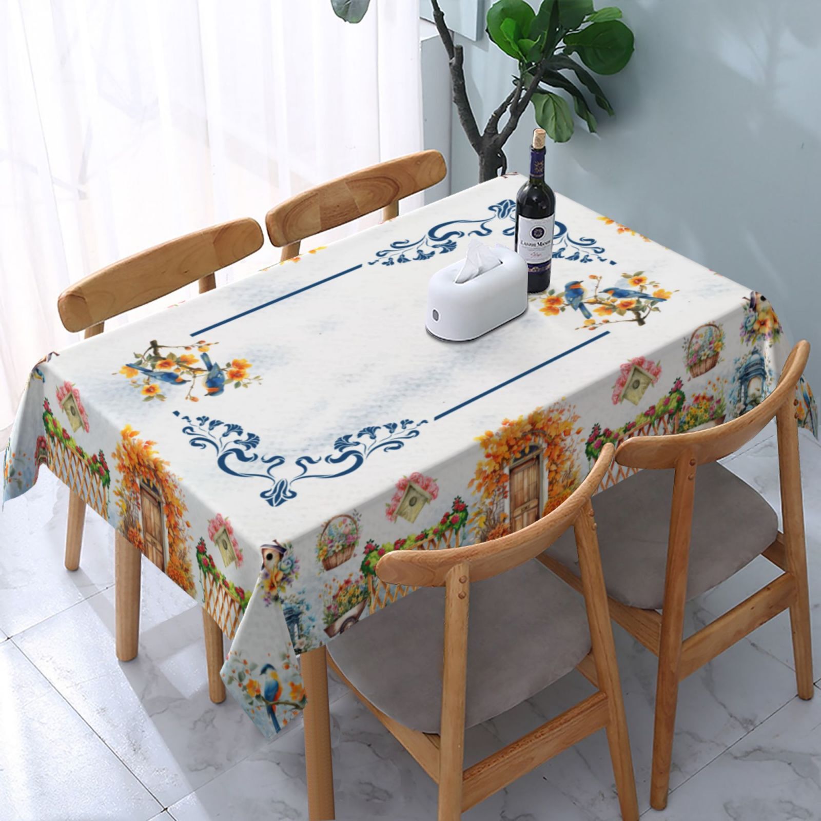 Washable Table Cover, 55" x 70" Wrinkle Resistant Dining Room Table